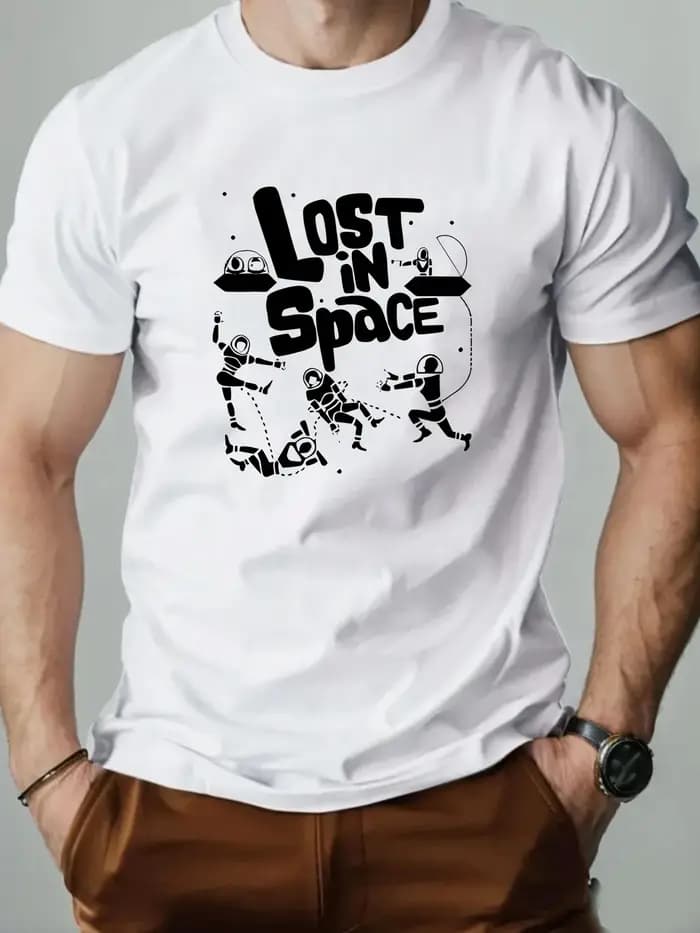 T-shirt homme en coton imprimé Lost in Space – Nouvelle collection 2025