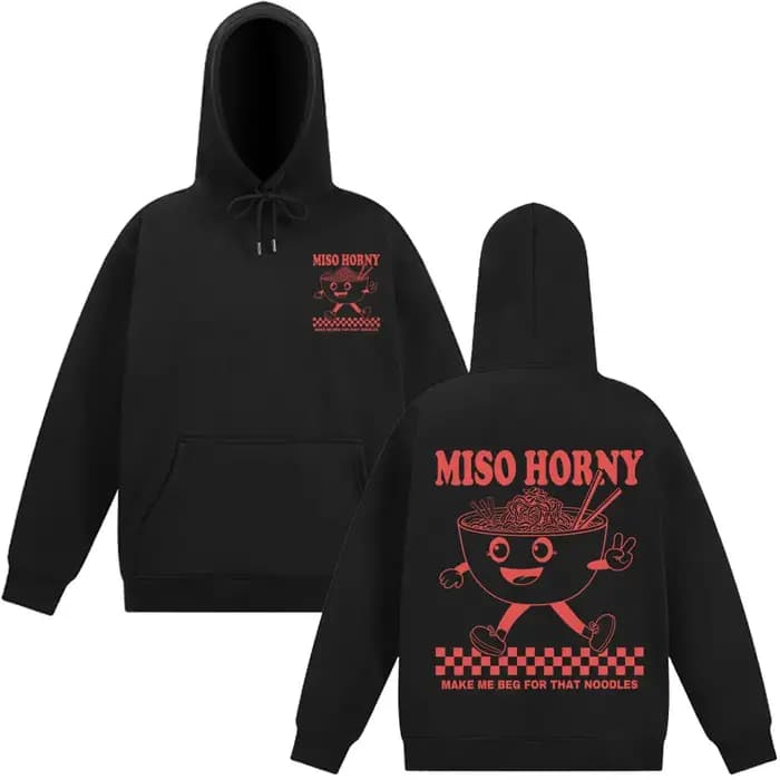 Miso Horny Ramen drôle Meme sweat à capuche hommes femmes mode Harajuku sweat automne et hiver Hip-hop Super ample Vintage pull
