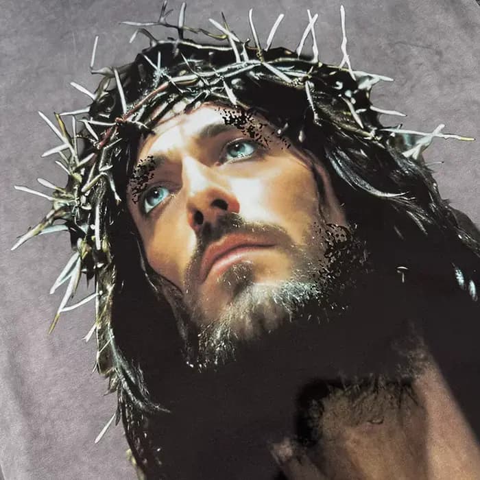 Tie dye pour vintage épine jésus imprimé T-shirt hommes femmes