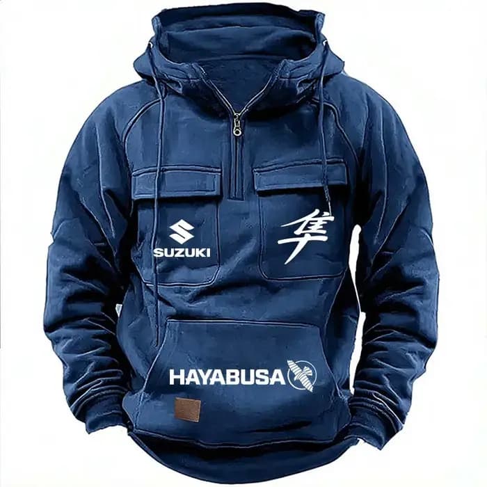 Sweat-shirt à capuche pour hommes, avec logo Suzuki Hayabusa, course de moto, nouvelle collection 2026, multi-poches, fermeture éclair, pour sports de plein air