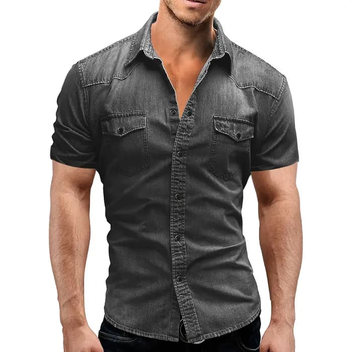 Économie en denim à manches courtes pour hommes, t-shirts en coton doux, jeans minces et légers, vêtements de cow-boy élastiques pour hommes, été