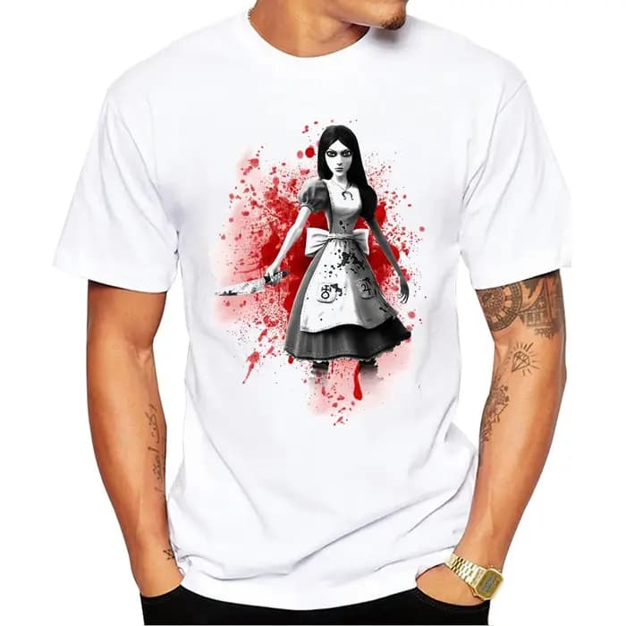 TEEHUB drôle folie retour hommes T-Shirt mode sanglant Alice imprimé t-shirts à manches courtes décontracté été