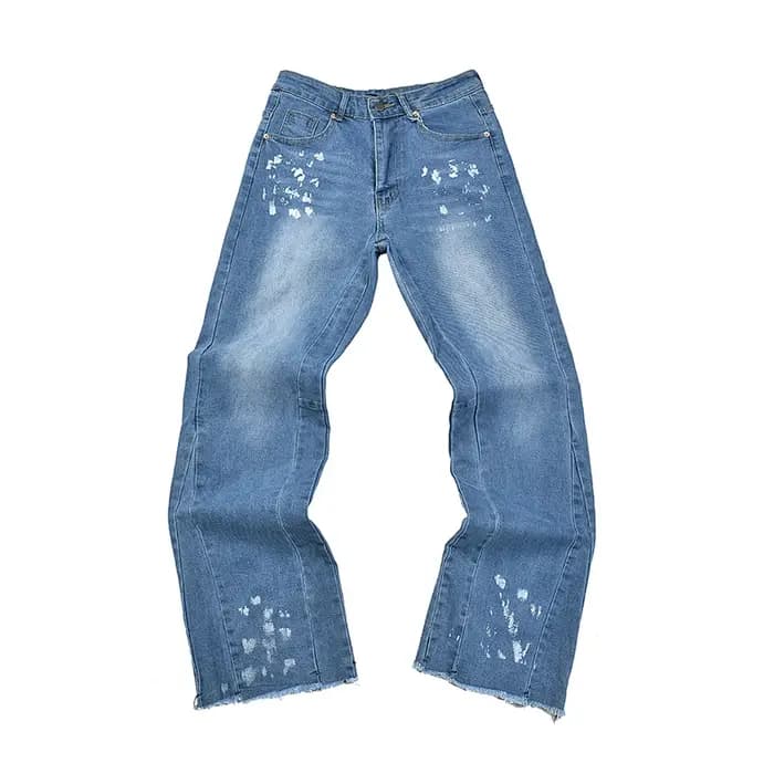 Jean Baggy noir délavé peint à l'encre de rue pour hommes pantalon en Denim droit Vintage ample décontracté surdimension