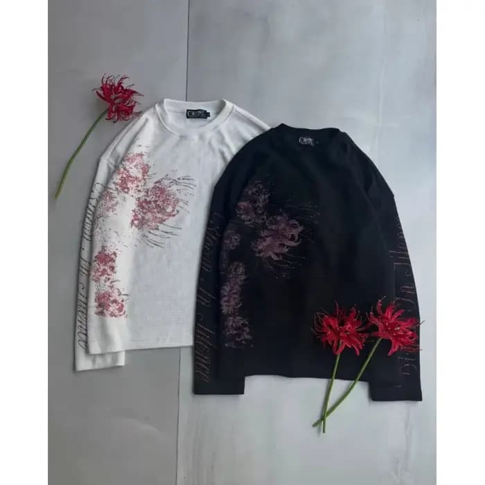 Waffle Tricot À Manches Longues T Shirt Imprimé Graphique Floral Casual Hommes Femmes Streetwear Vêtements De Mode Confortable Respirant Top