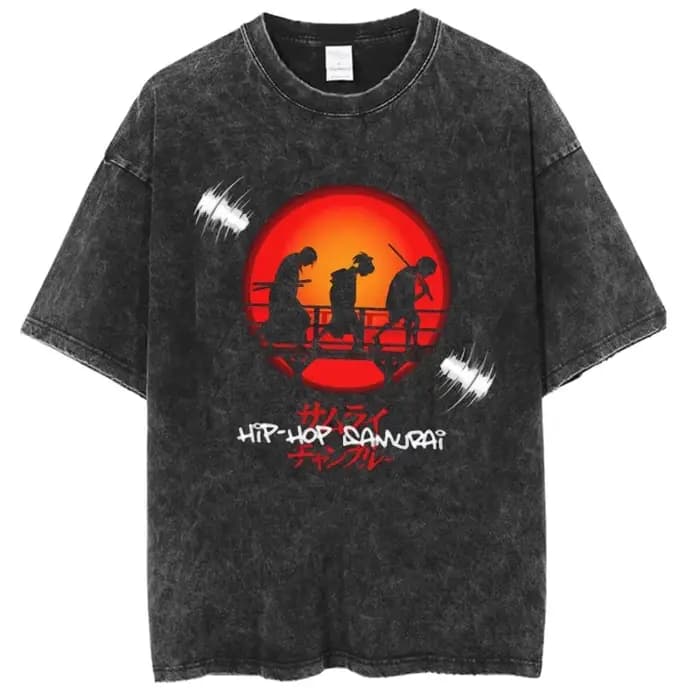 Anime graphique samouraï Champloo T-shirt Vintage lavé surdimensionné T-Shirts hommes femmes vêtements pur coton à