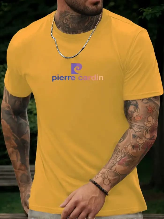 T-shirt à manches courtes pierre cardin chemise imprimée à motif 100 % coton pour hommes été col rond respirant mode