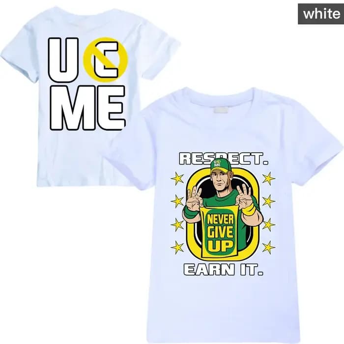T-shirt noir pour enfants avec motif double face John Cena « Never Give Up » – Design « U Cant See M