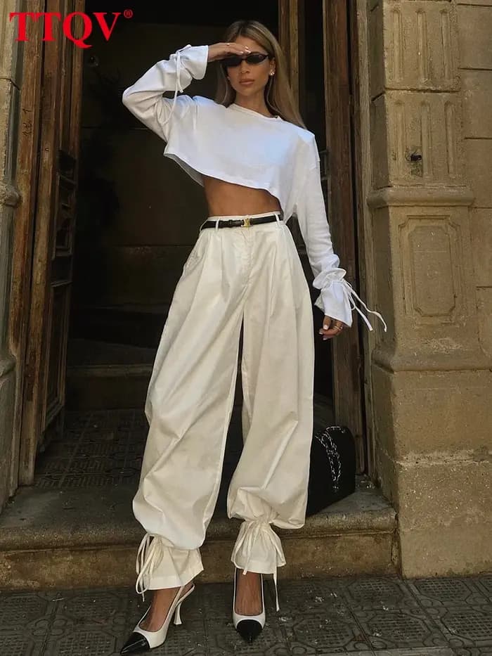 TTQV mode ample blanc coton femmes chemise décontracté col rond à manches longues dame