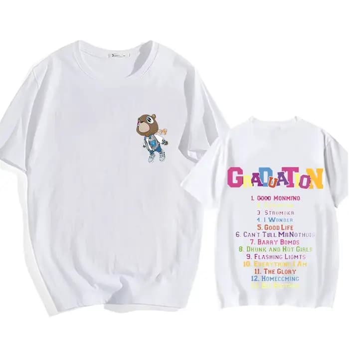 Kanye West T-shirt manches courtes Harajuku coton T-shirt dessin animé imprimé Vintage col rond T-sh