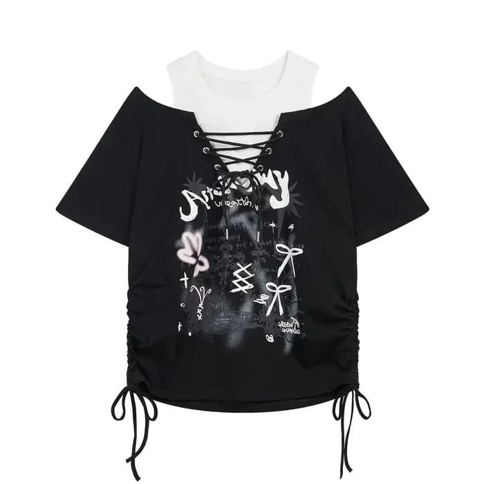 Crânes Punk t-shirt femmes mince gothique rue Vintage noir Y2k haut court Femme sous-culture T-Shirts Sexy Y2k