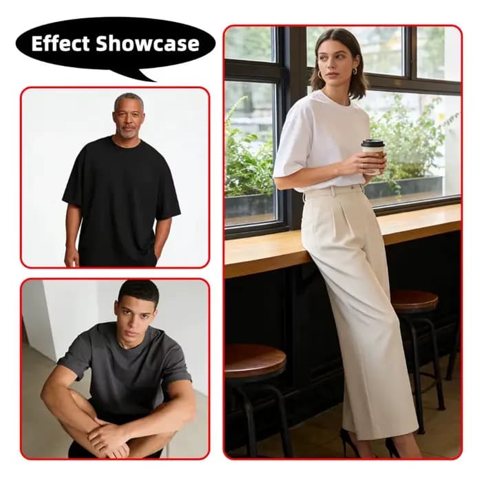 T-shirt 100% pur coton avec col rond et design épaules tombantes pour hommes et femmes
