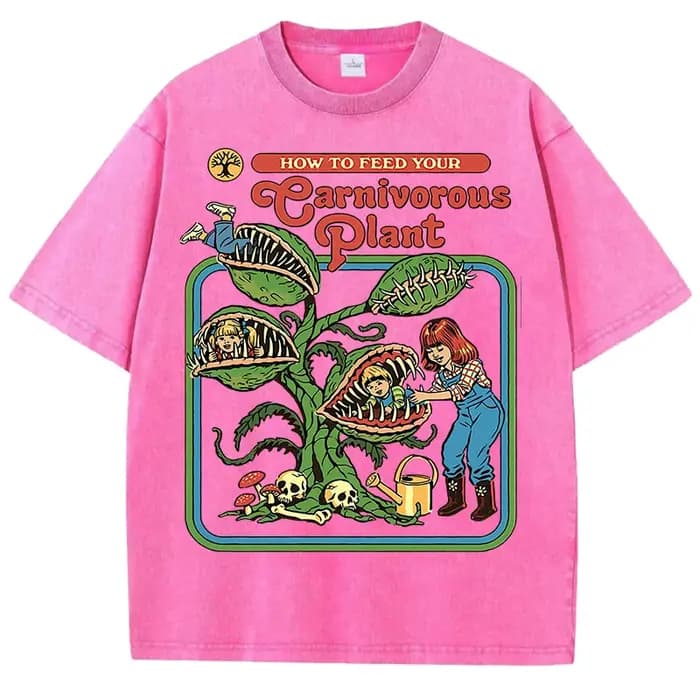 T-Shirts délavés à motif de plante pour hommes et femmes