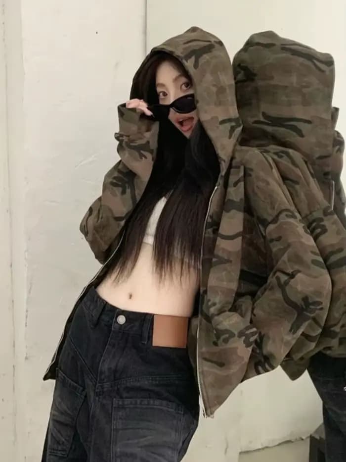 Sweat-shirt à capuche de Camouflage de Style rétro américain pour femme