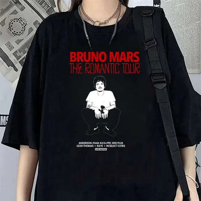 Bruno Mars The Romantic Tour – T-shirt décontracté à col rond