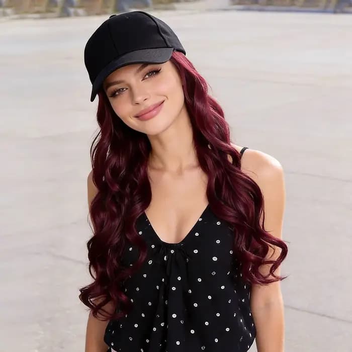 Casquette de cheveux ondulés bordeaux – Fibre synthétique