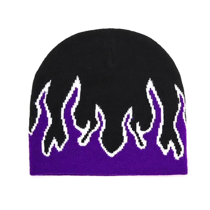 1 pièce de bonnet tricoté à motif de flamme imprimé double face