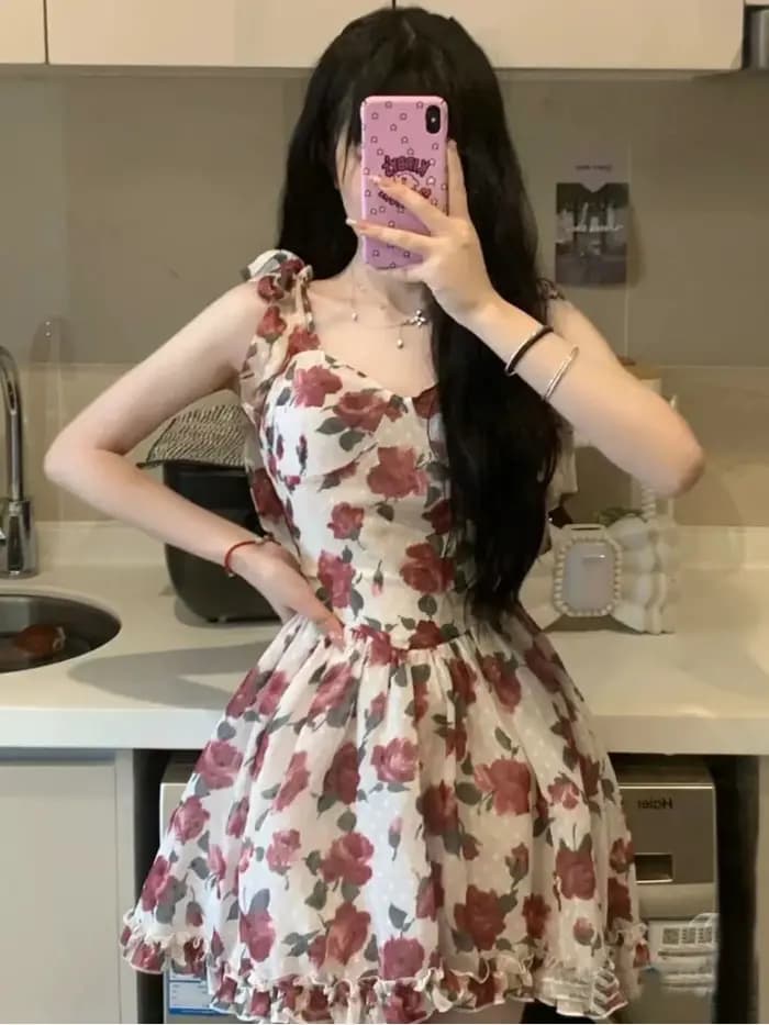 Mini Robes Femmes Vêtements Floral fibrHotsweet Temper Personnalité Été Harajuku S-3XL ChimSlim VestiEsthétique Éducative