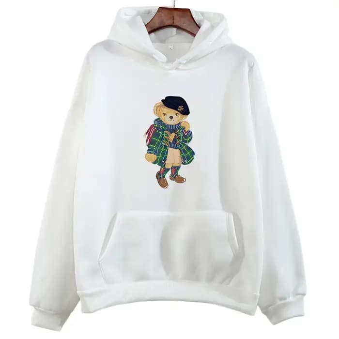 Sweat-shirt à capuche imprimé ours mignon pour femme