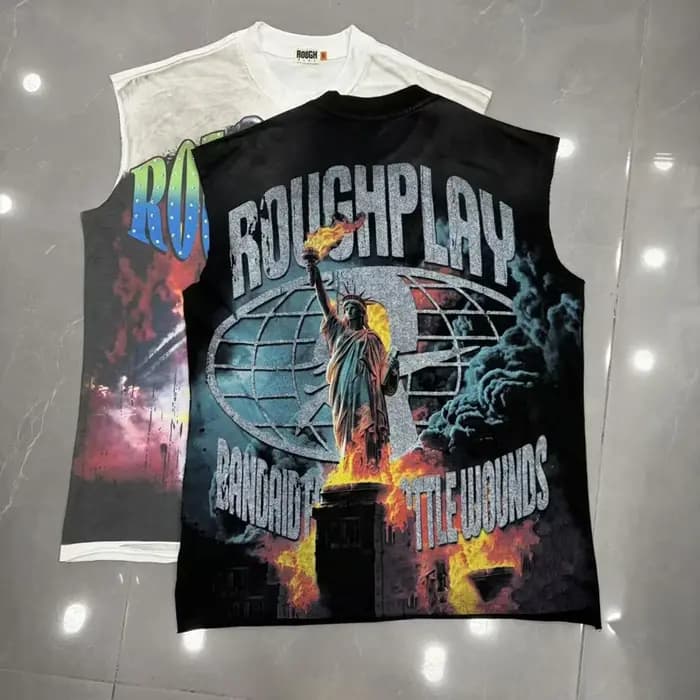 T-shirt sans manches à col rond imprimé lettres