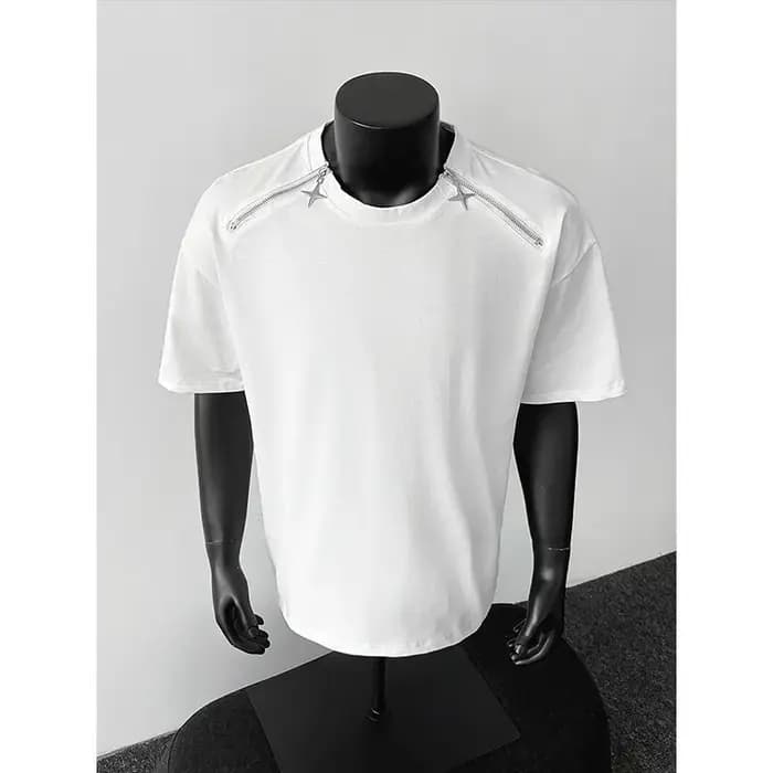 Respirant hommes col rond T-Shirt homme Zip détail Design tendance nouveau Streetwear urbain décontracté été