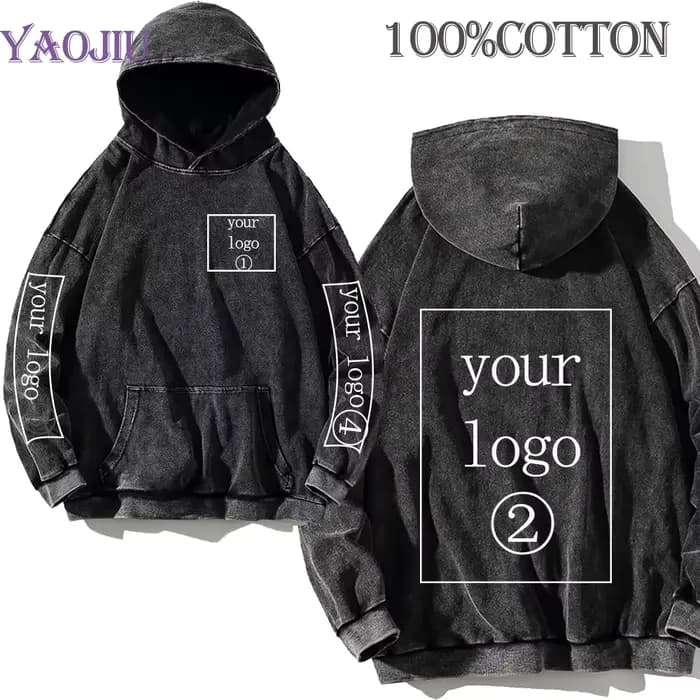 Sweats à capuche en coton lavés à l'acide vintage pour hommes et femmes