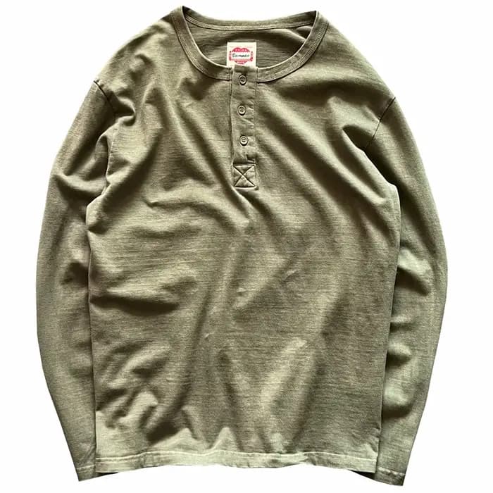 Henry chemise américaine Vintage poids lourd Amekaji lavé en détresse à manches longues coupe ample pur coton col