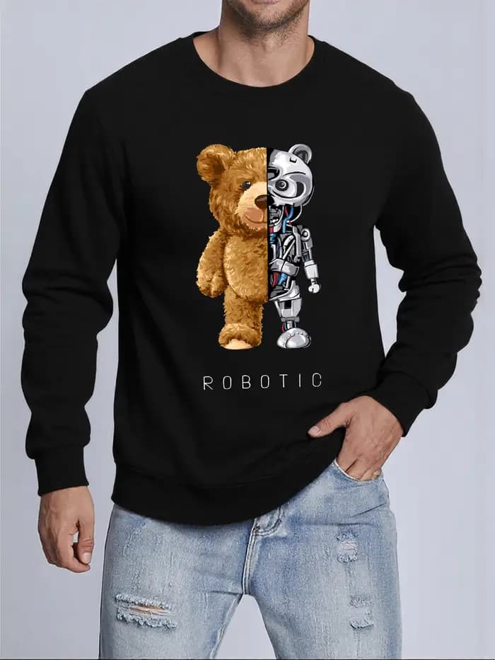 Pulls imprimés ours en peluche et robotique pour hommes