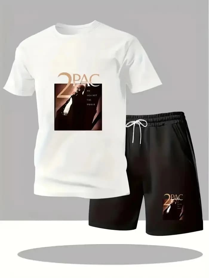 Ensemble t-shirt à manches courtes et short imprimé 2PAC pour homme