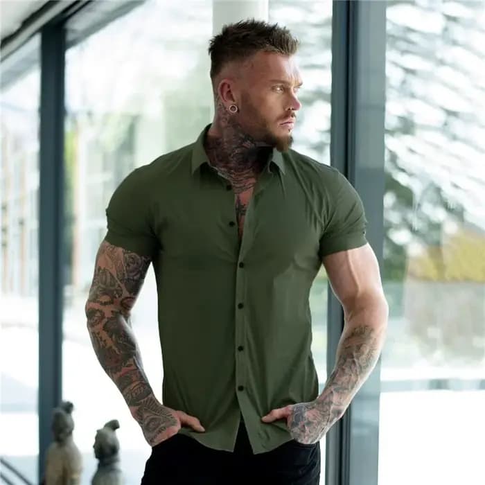 Mode d'été chemise à manches courtes hommes Super mince coupe mâle décontracté affaires sociales rob