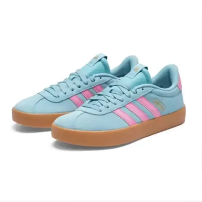 Chaussures de skate authentiques en daim cyan rose avec semelle en caoutchouc, badge doré, trois ban