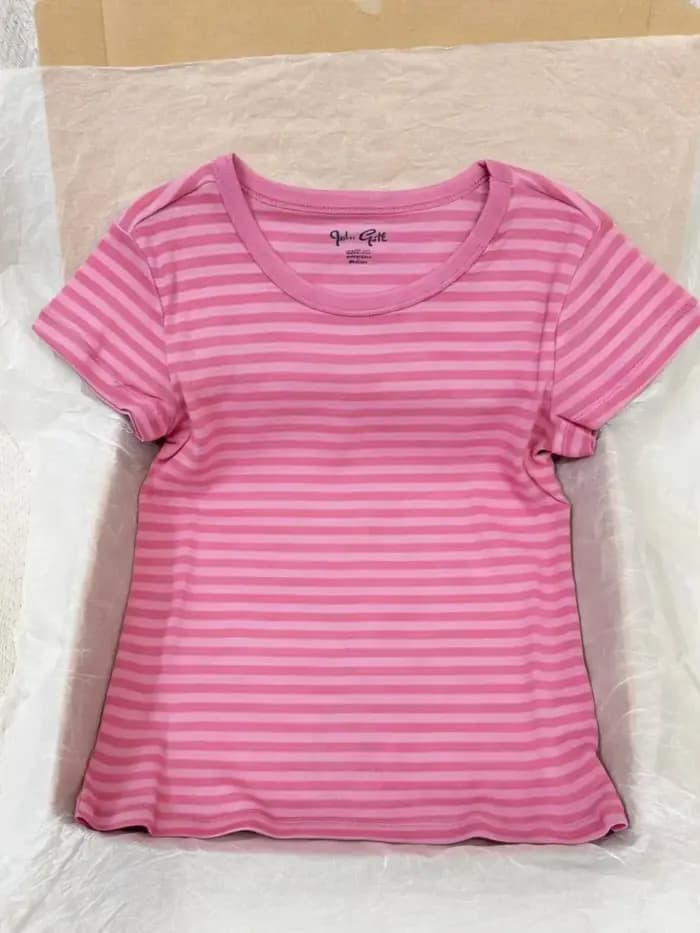 T-shirt col rond rouge rose doux pour femme, été, simple, polyvalent, coupe ajustée, manches courtes