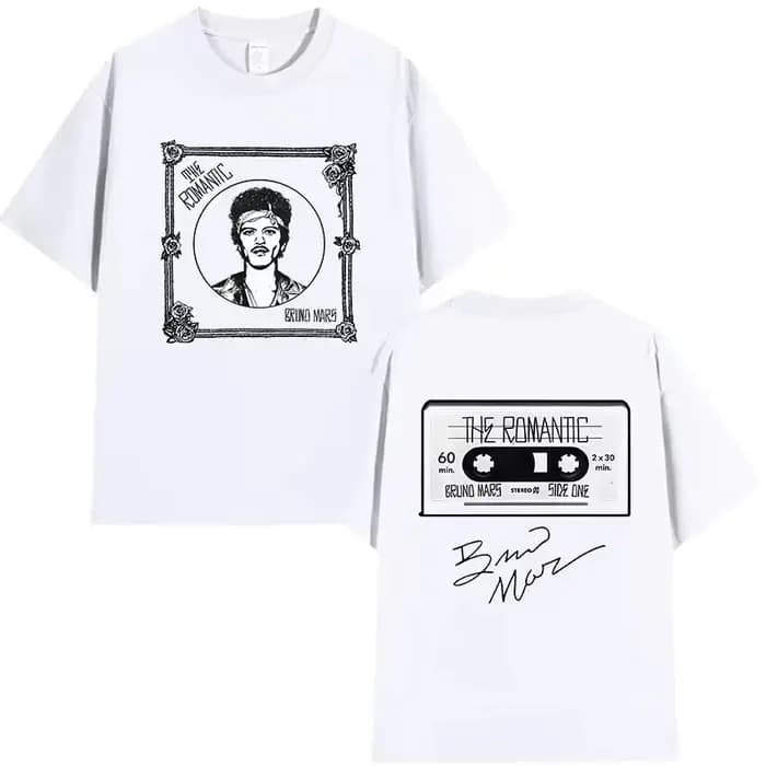 Bruno Mars The Romantic Tour 2026 T-shirt pour homme, décontracté, à la mode, en coton, à manches co
