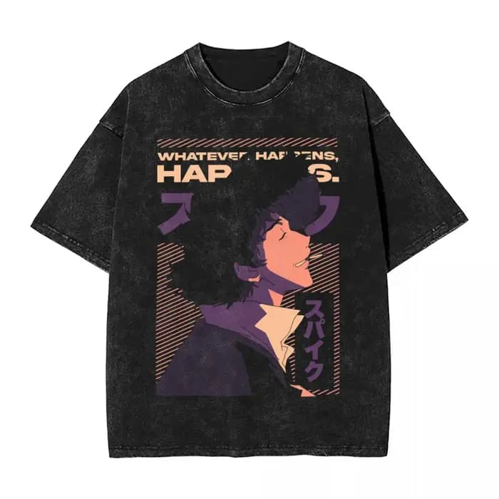 Manga Cowboy Bebop Spike Spiege graphique t-shirt Vintage lavé surdimensionné T-Shirts à manches cou