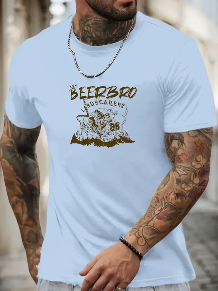 T-shirt à manches courtes beerbro chemise imprimée à motif 100 % coton pour hommes été col rond respirant mode