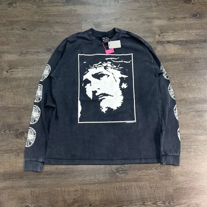 Yao mode Saint de Michael 25SS haute qualité coton à manches longues hauts t-shirt Streetwear surdimensionné décontracté