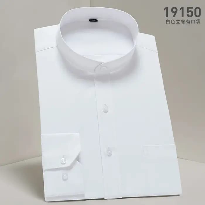 Chemise à col montant pour hommes, classique, col rond, coupe slim, col vertical, manches longues, c