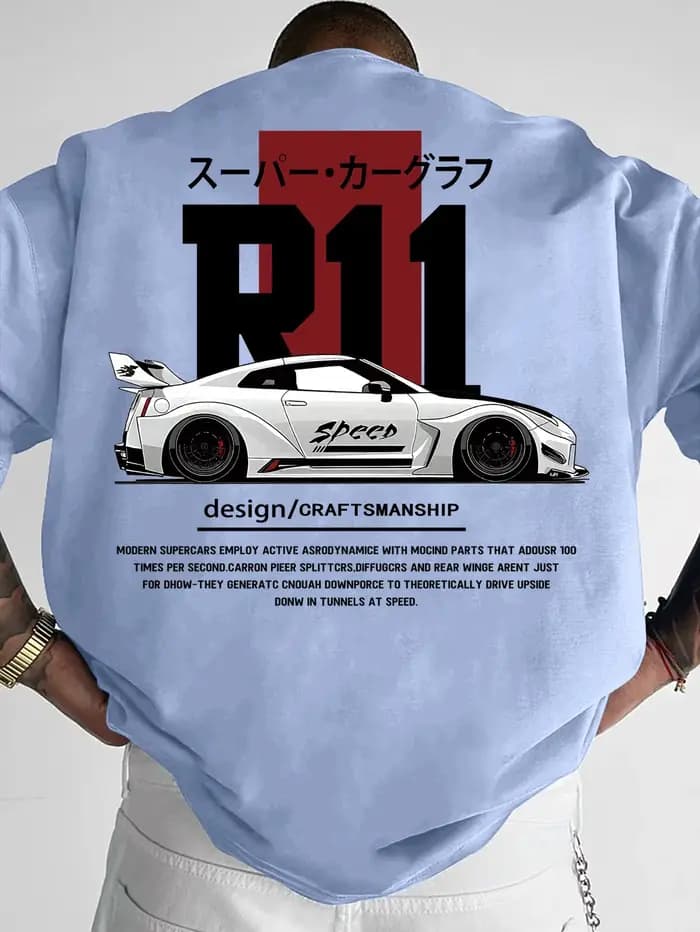 T-shirt d'été pour homme style urbain avec motif imprimé tendance sur le thème des supercars
