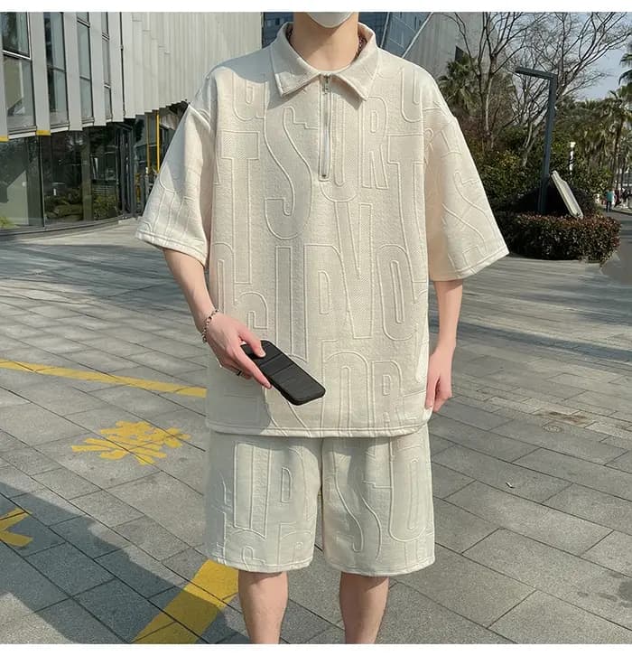Nouvel ensemble d'été gaufré pour homme TZ60 2026 – Survêtement décontracté 4XL 5XL T-shirt + Short