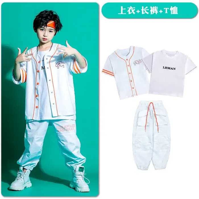 Enfant Kpop Hip Hop vêtements Baseball Cardigan petit haut blanc Streetwear Cargo survêtement pantalon Shorts pour fille garçon Jazz danse Costume