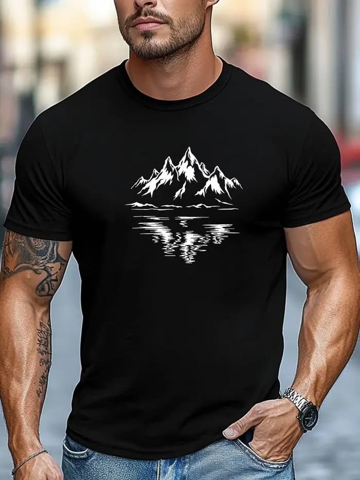 Montagne Nature Inspiré Imprimer 100% Coton Hommes Femmes T-shirt Été Automne Quotidien Sports De Pl