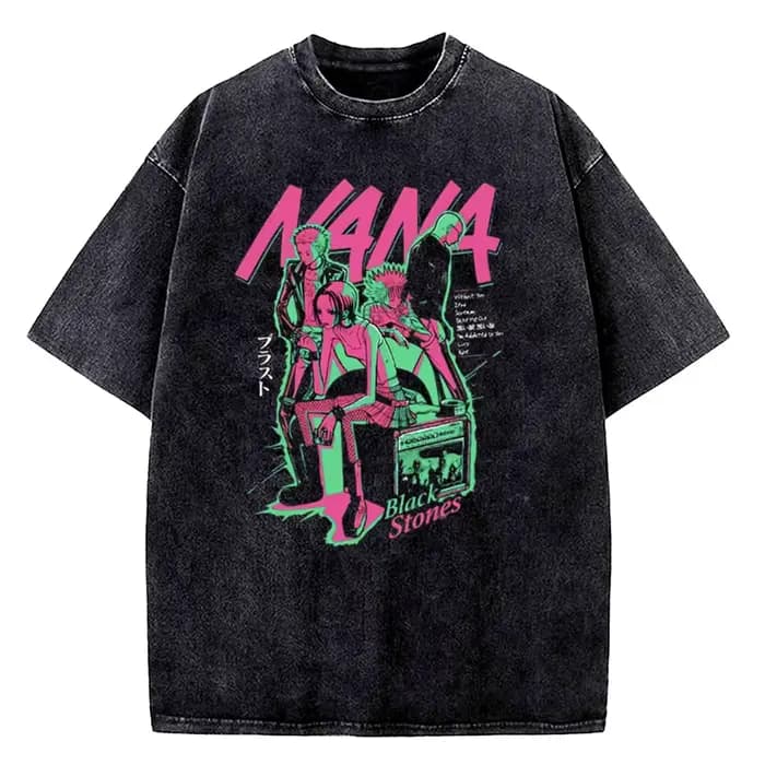 T-shirt vintage délavé Nana Osaki en coton drap fin manches courtes style Harajuku respirant pour homme et femme été