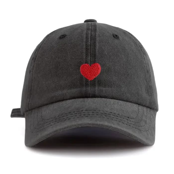 Casquette de baseball délavée brodée de cœur rouge pour adultes, chapeau de papa réglable et doux, s