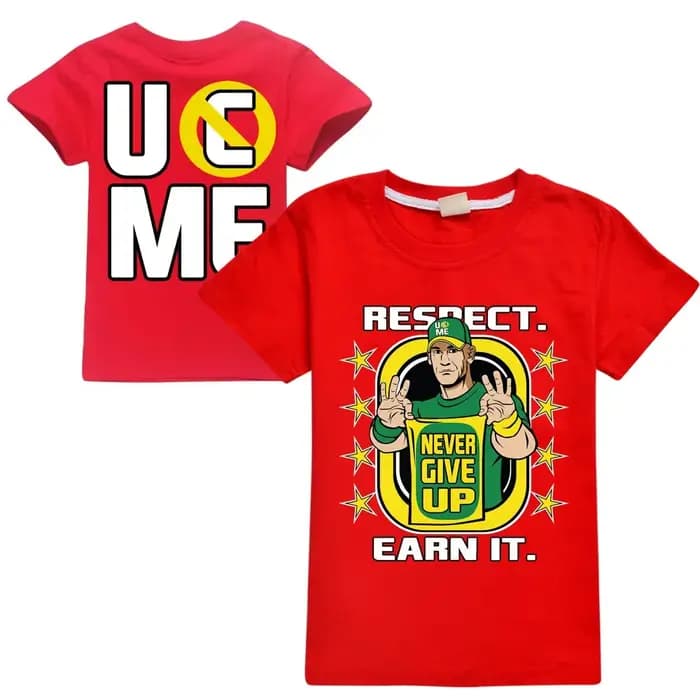 T-shirt noir pour enfants avec motif double face John Cena « Never Give Up » – Design « U Cant See Me » – Manches courtes – Pour garçons