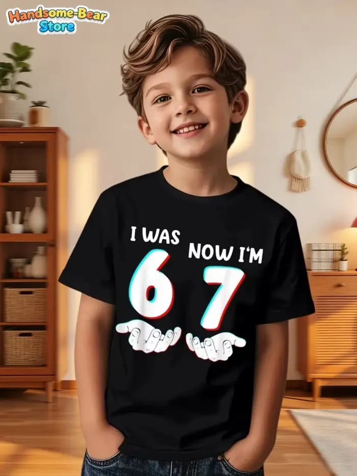 67 Meme T-Shirt pour enfants 6-7 ans cadeaux de fête d'anniversaire été à manches courtes t-shirts col rond graphique