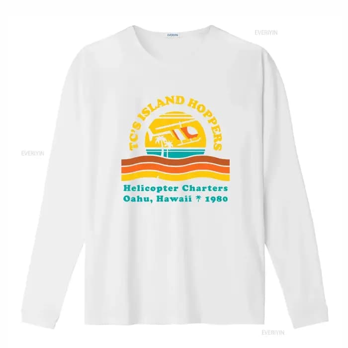 TC's Island Hoppers Helicopter Charters Oahu Hawaii 1980 T-shirt style vintage lavé pour homme confortable
