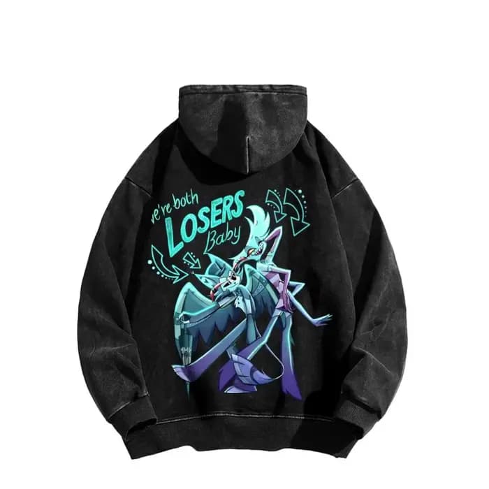 Hazbin hôtel ange poussière cosse Anime sweats à capuche hommes femmes vêtements Harajuku lavé Streetwear