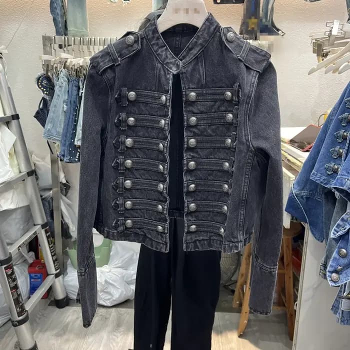 Denim manteau femmes veste Streetwear en détresse bouton col montant lavé Patchwork femme 2025 Vintage automne vêtements d'extérieur décontractés