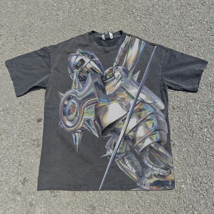 Silver Chariot t-shirt sweat Anime lavé noir t-shirt Street Wear Cool Halloween Costume