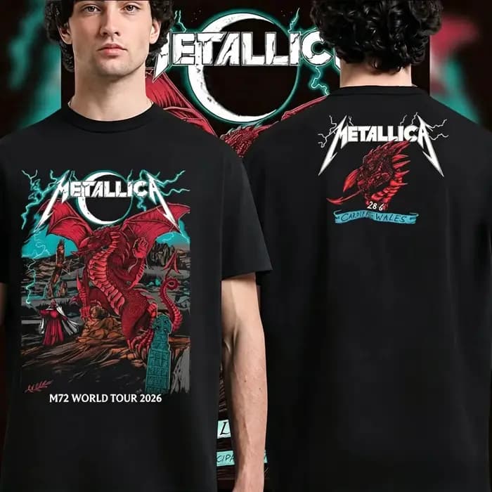 Vente rare : T-shirt Metallica M72 World Tour 2026 Cardiff pour hommes et femmes, vêtements d'été en