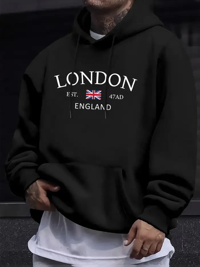 Sweat à capuche élégant imprimé drapeau de londres et d'angleterre